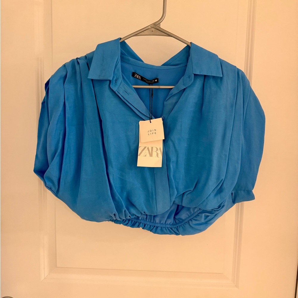 Zara Vibrant Blue Crop Blouse NWT